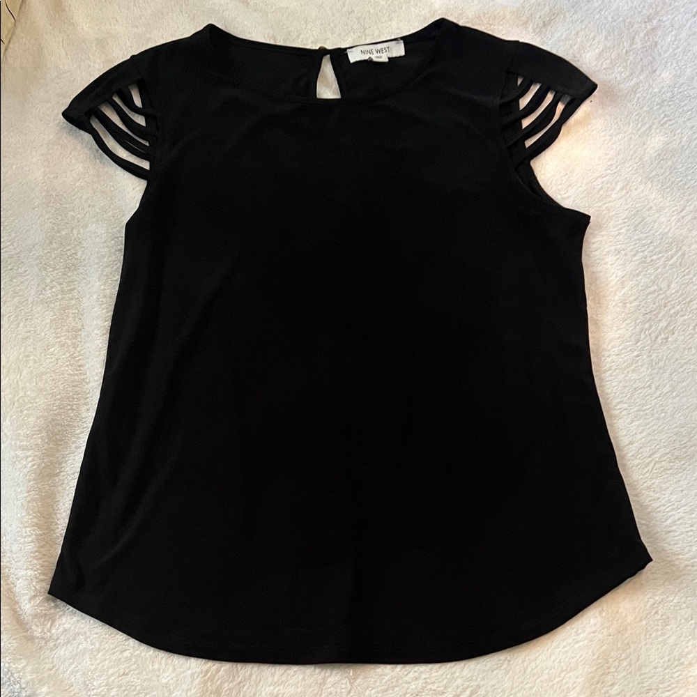 Nine West Black Blouse with Cut-Out Sleeves